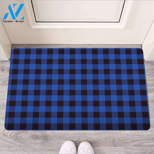 Blue Plaid Door Mat