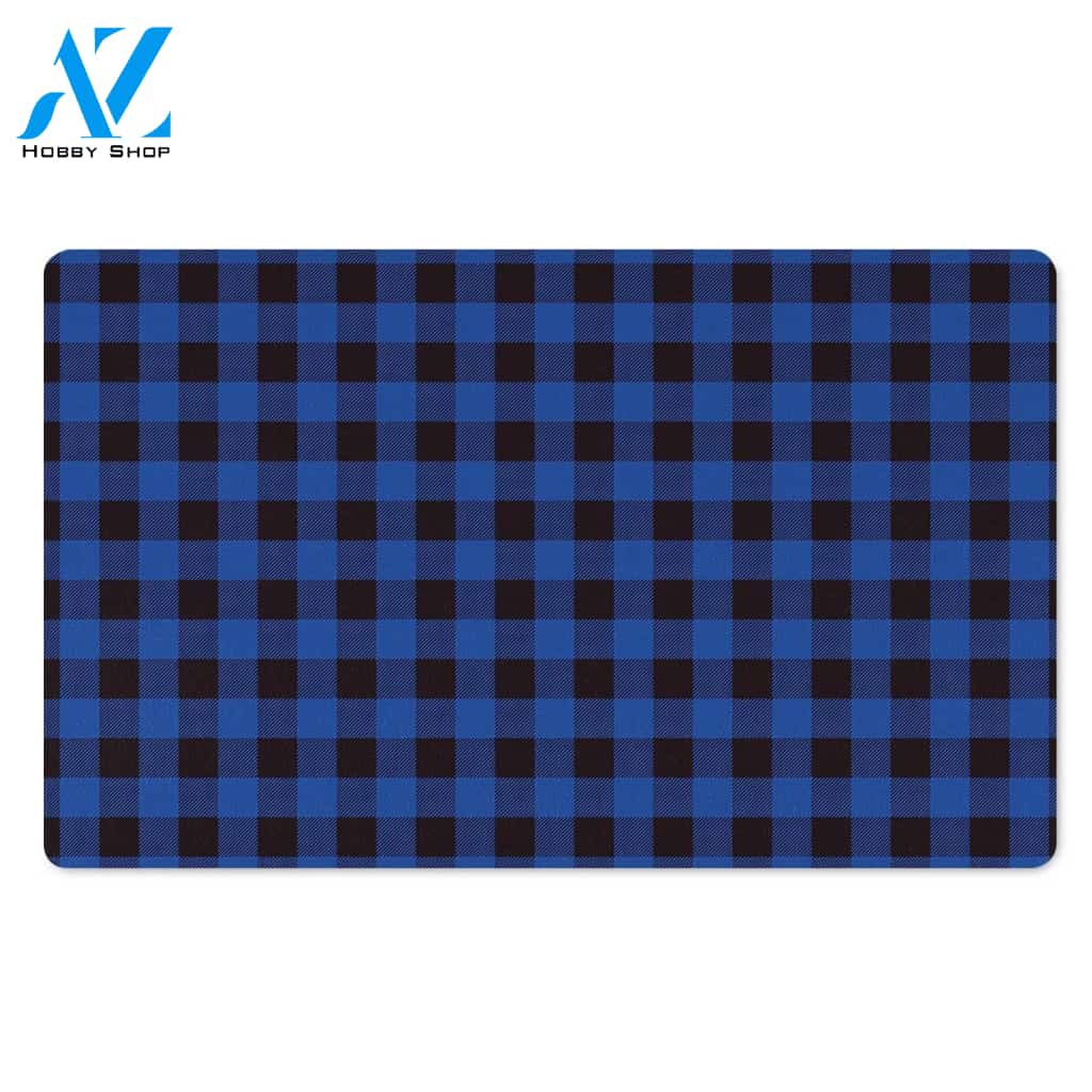 Blue Plaid Door Mat