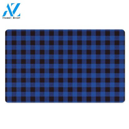 Blue Plaid Door Mat