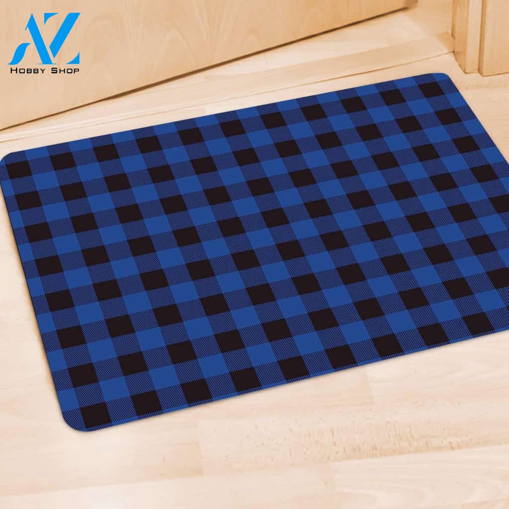Blue Plaid Door Mat