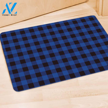 Blue Plaid Door Mat