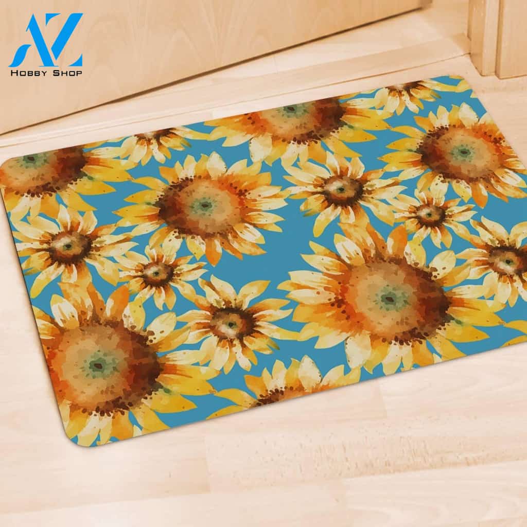 Blue Sunflower Door Mat
