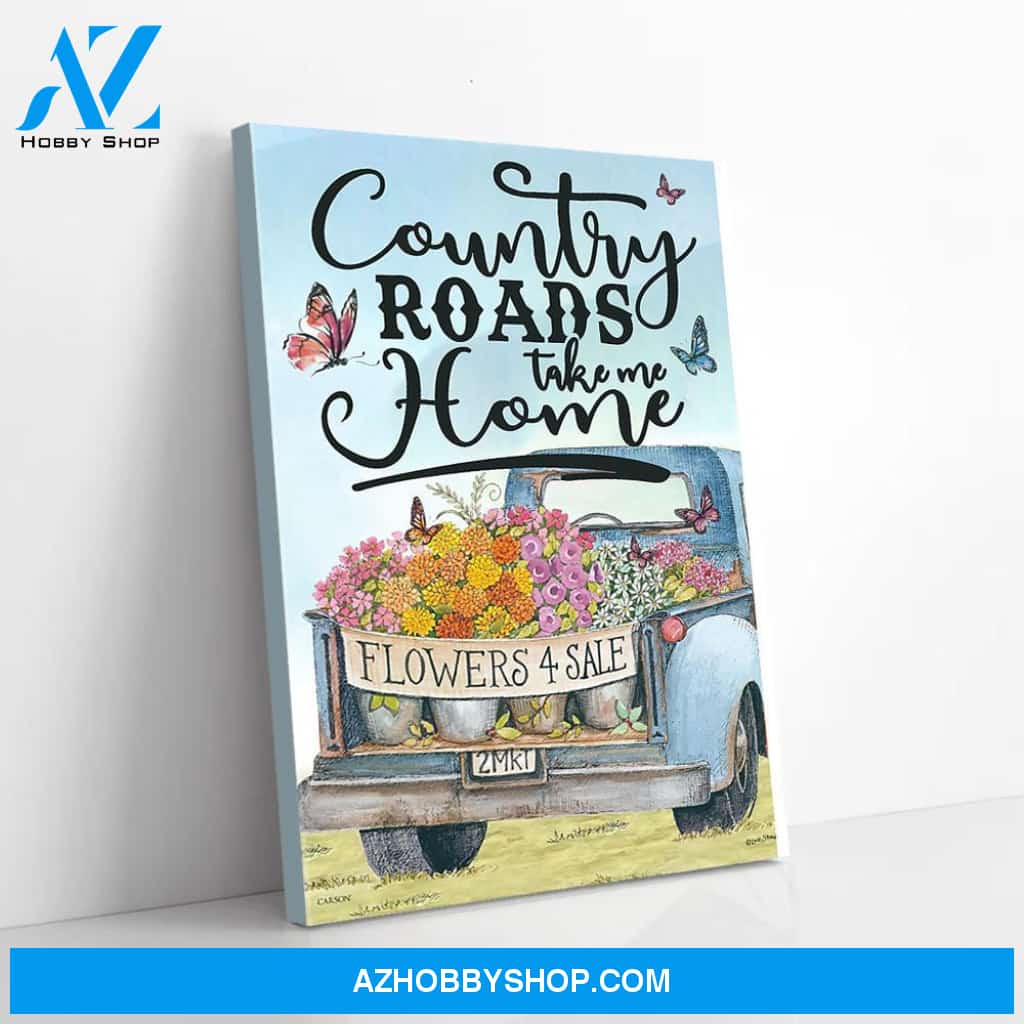 Blue Truck Butterfly Poster Canvas Wall Art Home Room House Decor, Farmhouse Decor