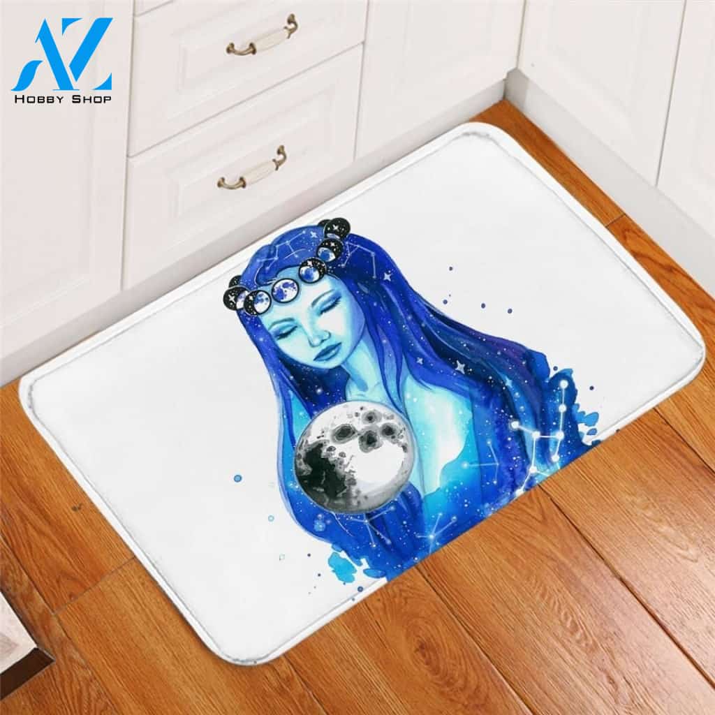 Blue Virgo White Printed Doormat Home Decor