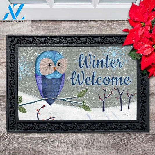 Blue Winter Owl Doormat - 18" x 30"