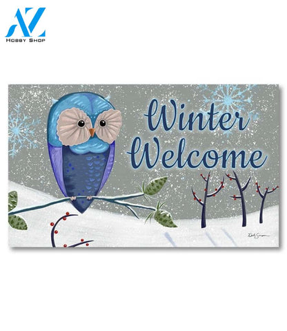 Blue Winter Owl Doormat - 18" x 30"