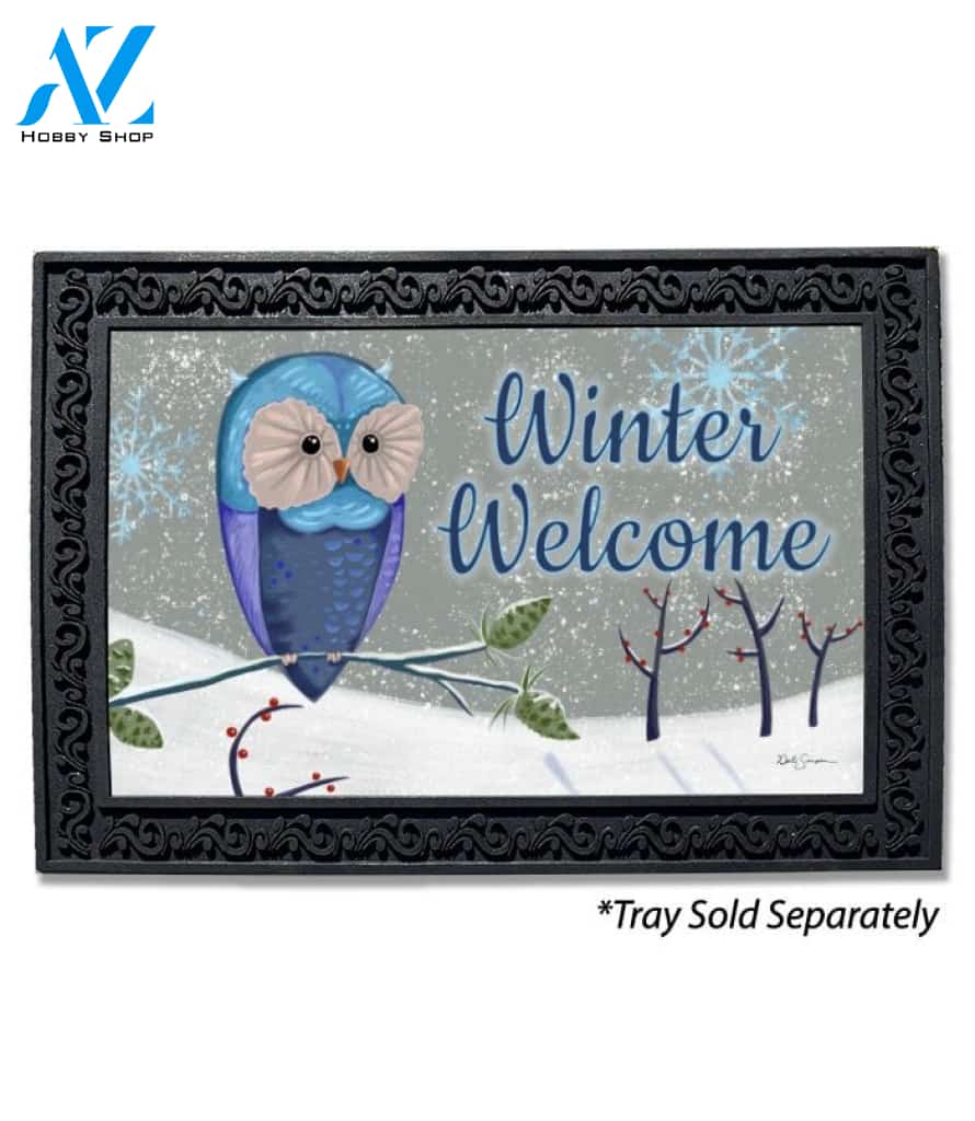 Blue Winter Owl Doormat - 18" x 30"