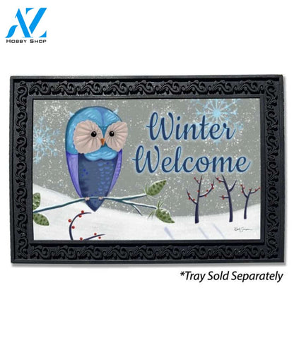 Blue Winter Owl Doormat - 18" x 30"