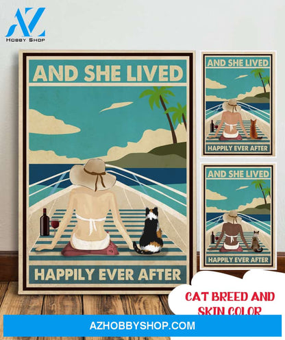 Boat With Cat - Personalized Custom Canvas - Happily Ever After