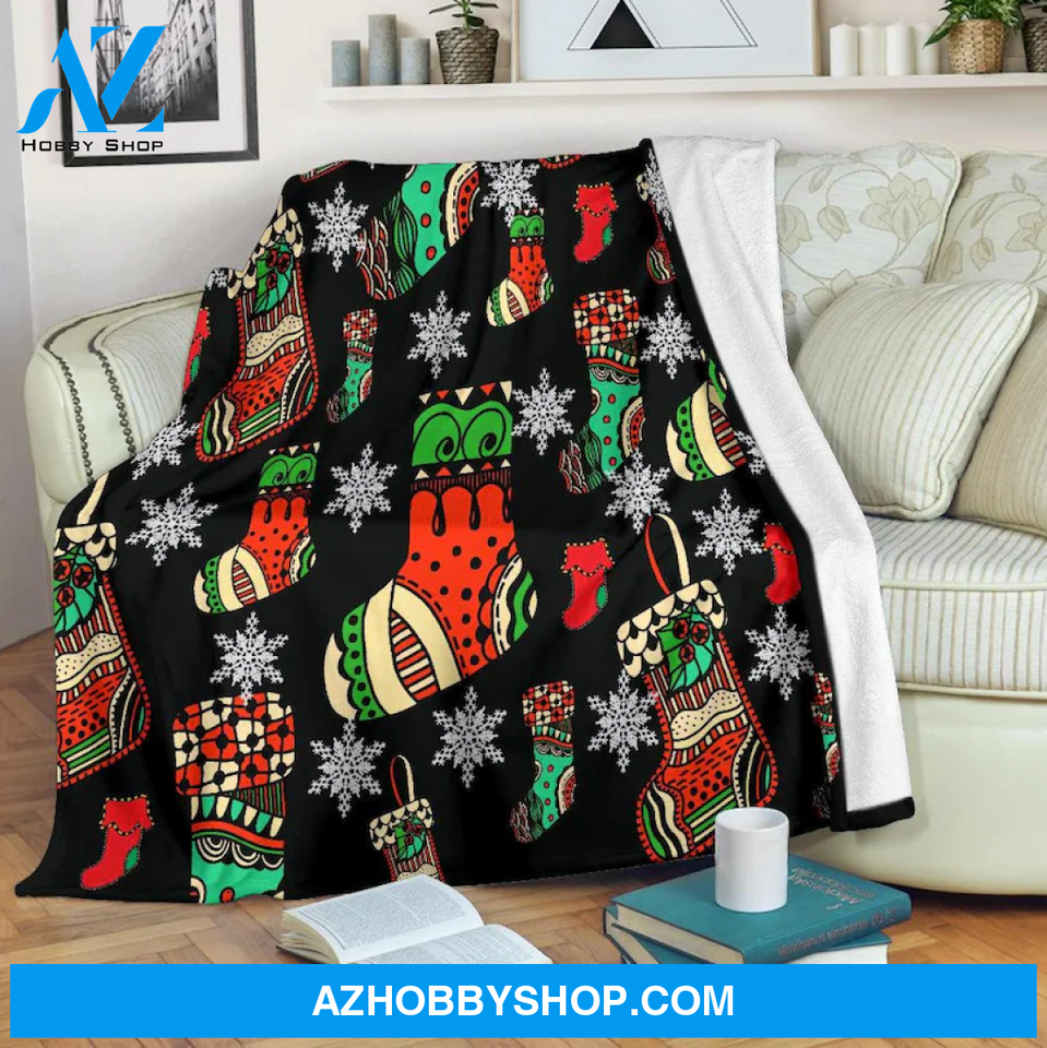 Bohemian Christmas Stockings Premium Blankets, Christmas Blankets, Xmas Blankets Gift For Friend Family Home Decor Bedding Couch Sofa Soft And Comfy Cozy