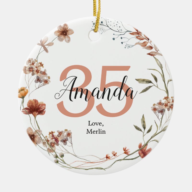 Boho Wildflowers 35 Anniversary Ceramic Ornament