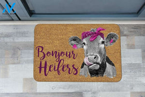 Bonjour Heifers Doormat Farm Cow Personalized Doormat Rug Housewarming Gift Family Welcome Mat Custom Funny Birthday New Year Gift