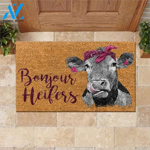 Bonjour Heifers Doormat Farm Cow Personalized Doormat Rug Housewarming Gift Family Welcome Mat Custom Funny Birthday New Year Gift
