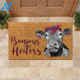 Bonjour Heifers Doormat Farm Cow Personalized Doormat Rug Housewarming Gift Family Welcome Mat Custom Funny Birthday New Year Gift