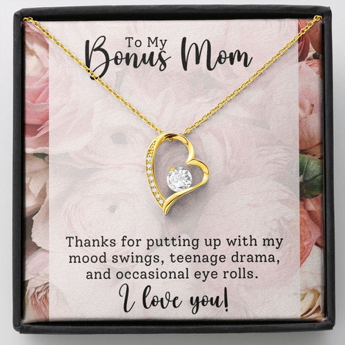 Bonus Mom -Thank You - Forever Love Heart Necklace Gift for Stepmother