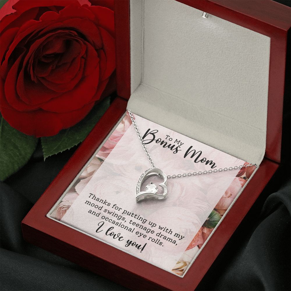 Bonus Mom -Thank You - Forever Love Heart Necklace Gift for Stepmother