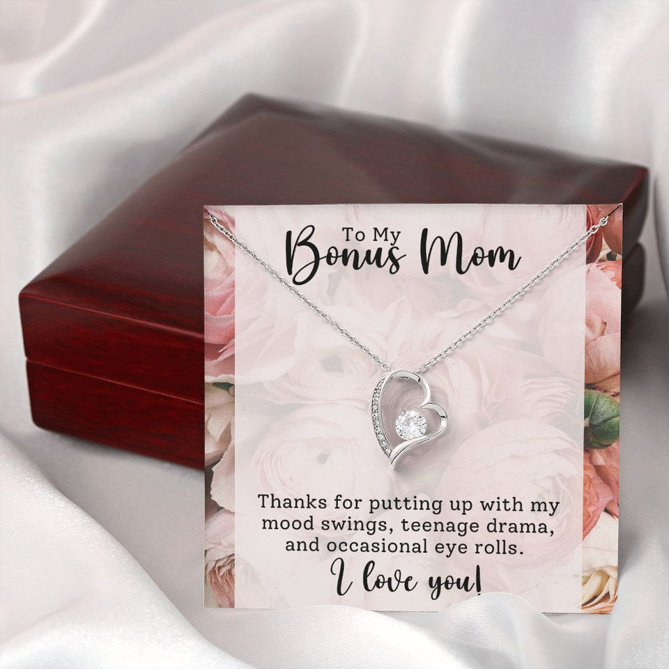 Bonus Mom -Thank You - Forever Love Heart Necklace Gift for Stepmother