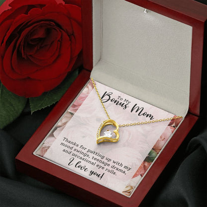 Bonus Mom -Thank You - Forever Love Heart Necklace Gift for Stepmother