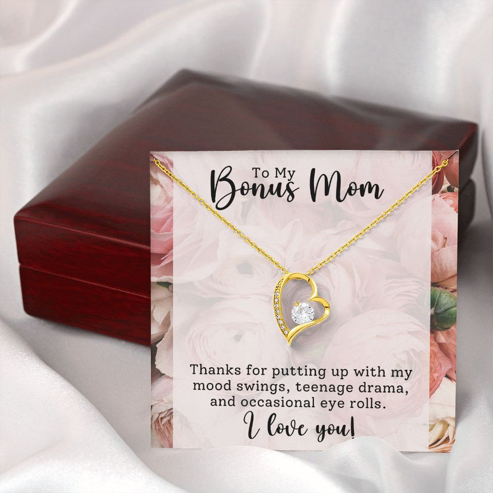 Bonus Mom -Thank You - Forever Love Heart Necklace Gift for Stepmother