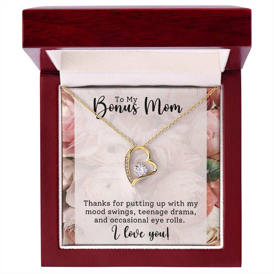 Bonus Mom -Thank You - Forever Love Heart Necklace Gift for Stepmother