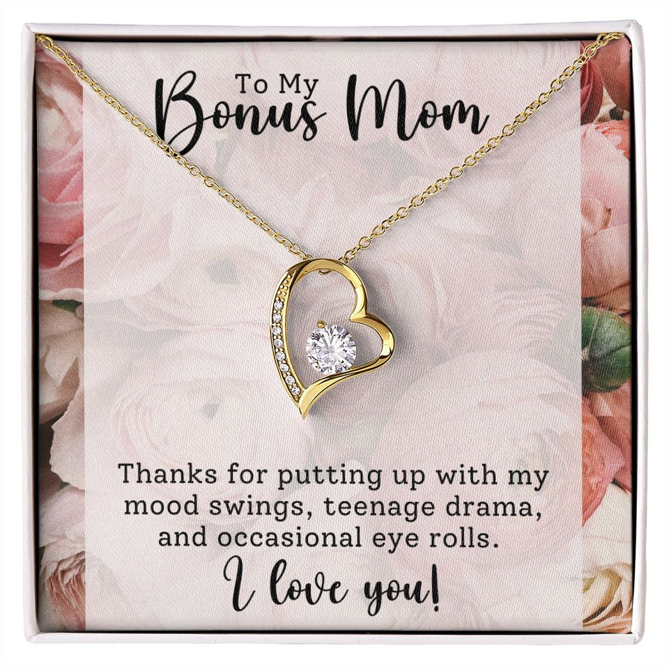 Bonus Mom -Thank You - Forever Love Heart Necklace Gift for Stepmother
