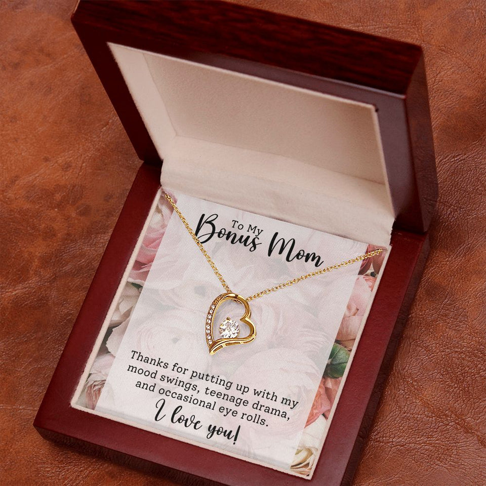 Bonus Mom -Thank You - Forever Love Heart Necklace Gift for Stepmother