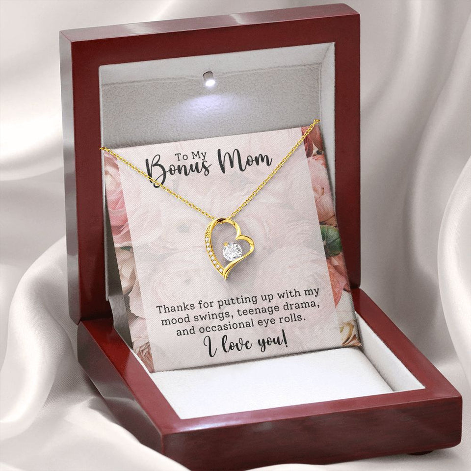 Bonus Mom -Thank You - Forever Love Heart Necklace Gift for Stepmother