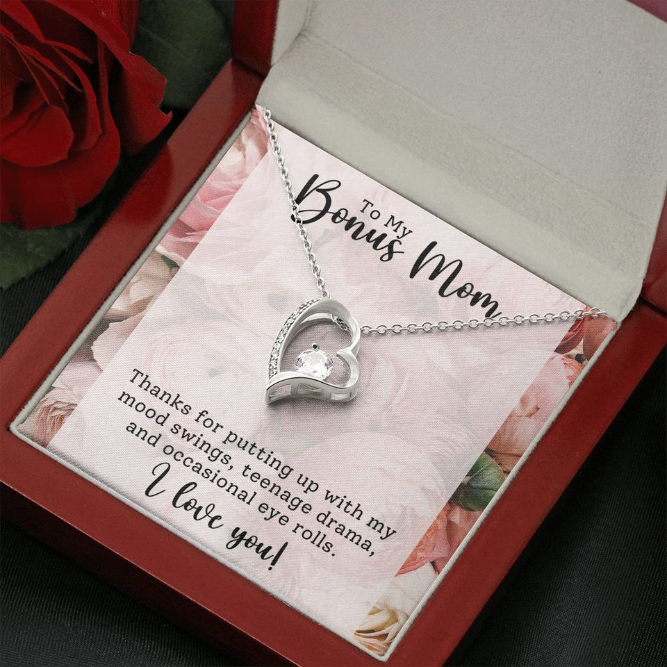 Bonus Mom -Thank You - Forever Love Heart Necklace Gift for Stepmother