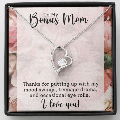 Bonus Mom -Thank You - Forever Love Heart Necklace Gift for Stepmother
