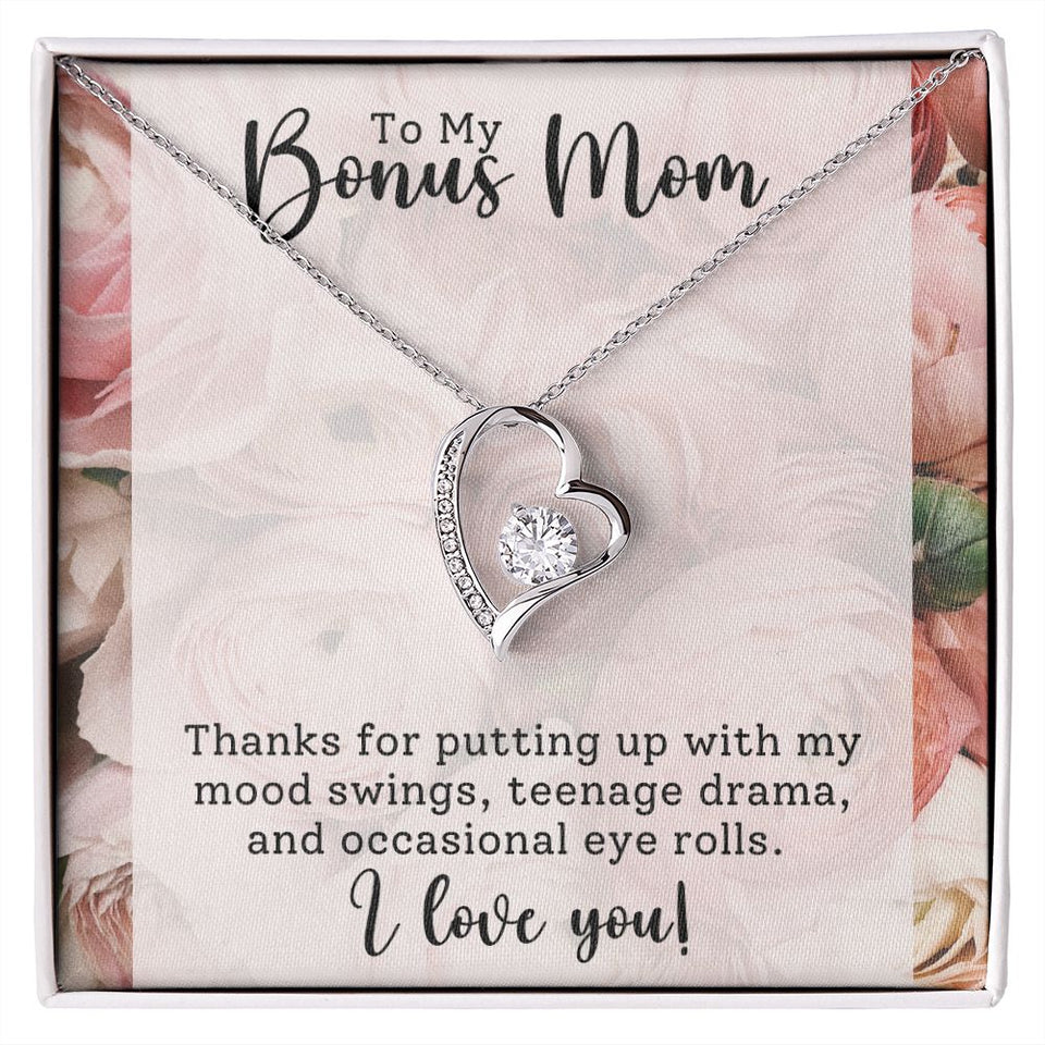 Bonus Mom -Thank You - Forever Love Heart Necklace Gift for Stepmother