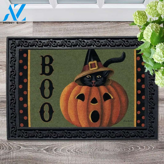 Boo Cat and Pumpkin Doormat - 18" x 30"