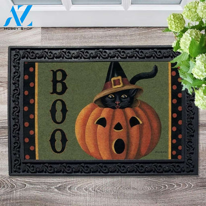 Boo Cat and Pumpkin Doormat - 18" x 30"