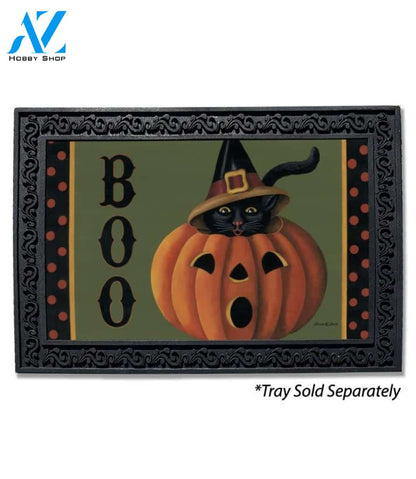 Boo Cat and Pumpkin Doormat - 18" x 30"