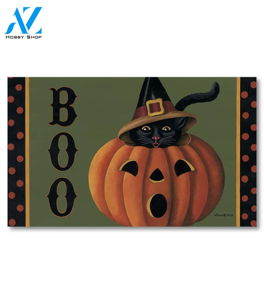 Boo Cat and Pumpkin Doormat - 18" x 30"