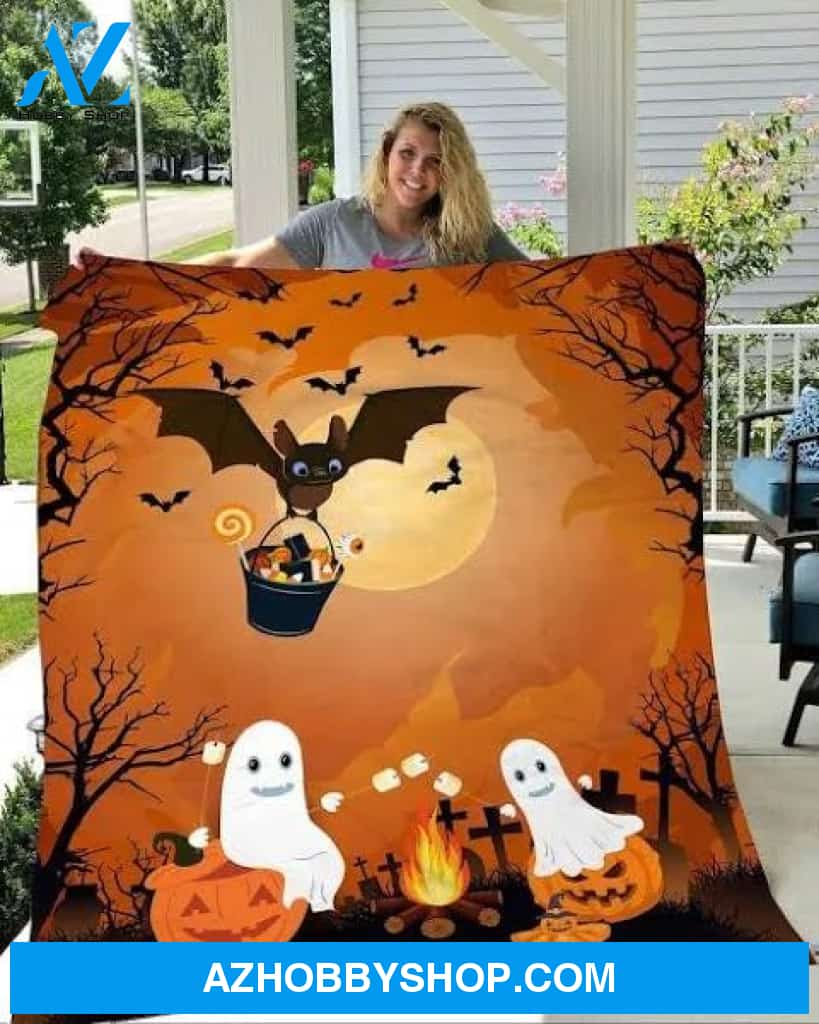 Boo Ghost Camping Pumpkin Halloween Fleece Blanket Funny Halloween Gift, Halloween Decor