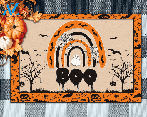 Personalized Name Family House Boo Rainbow Halloween Funny Doormat Gift For Friend Family Birthday Gift Home Decor Warm House Gift Welcome Mat