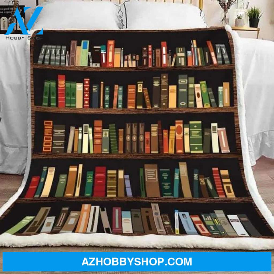 Book Blanket, Book Lovers Blanket - Book Shelf Vintage Fleece Blanket
