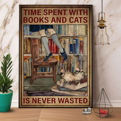 Books And Cats Time Spent With Books And Cats Paper Poster No Frame Matte Canvas Wall Decor
