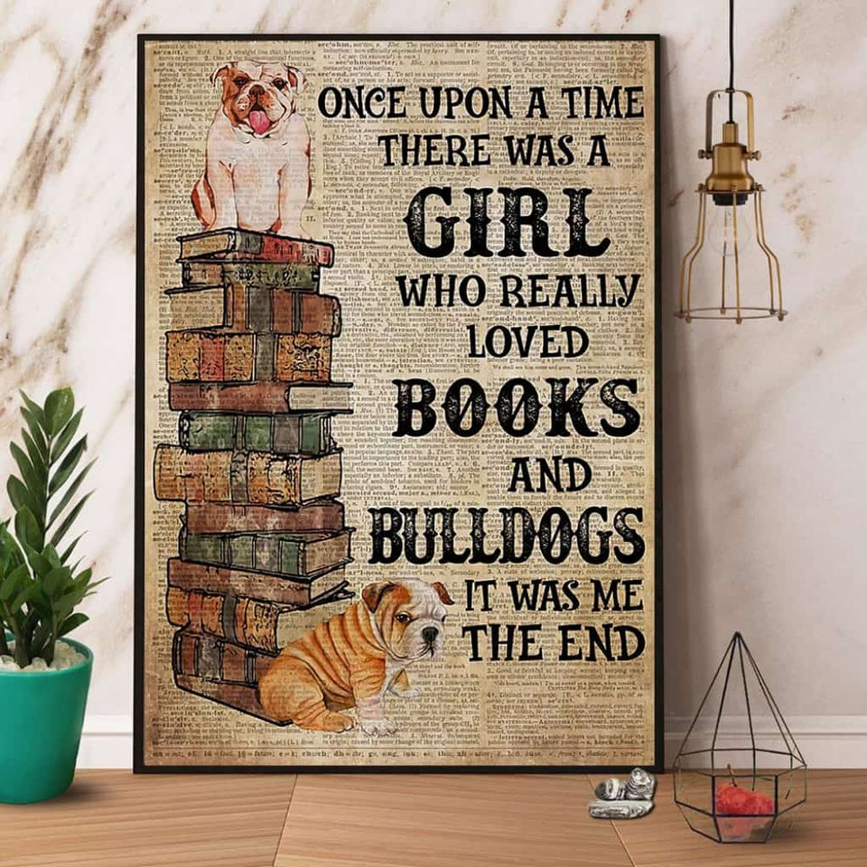 Books & Bulldog A Girl Who Really Loved Books And Bulldogs Paper Poster No Frame Matte Canvas Wall Decor