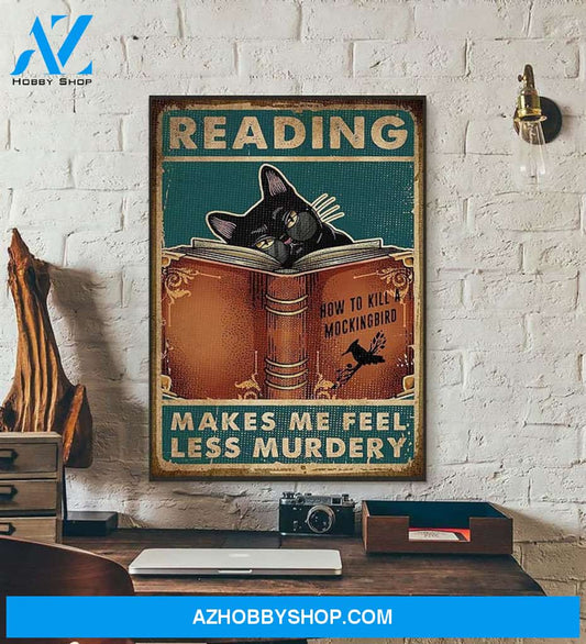 Books Love Book Reading Make Me Feel Less Murdery Vintage Cat Vintage Cat Reading Canvas And Poster, Wall Decor Visual Art