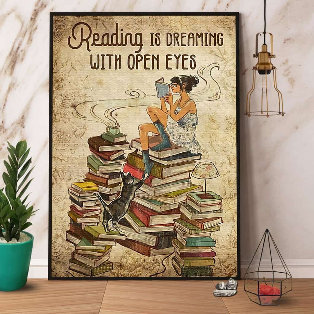 Books Reading Is Dreaming With Open Eyes Paper Poster No Frame Matte Canvas Wall Decor