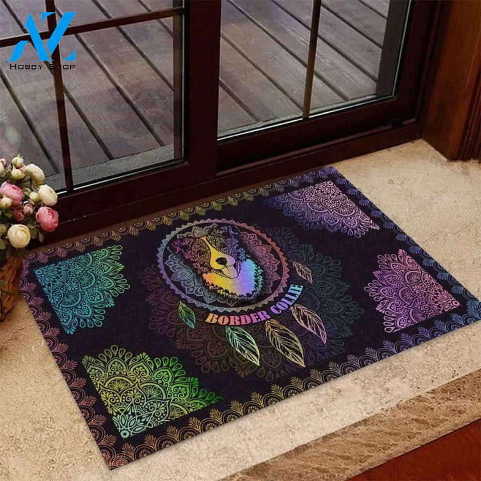 Border Collie Colorful Mandala Doormat | Welcome Mat | House Warming Gift