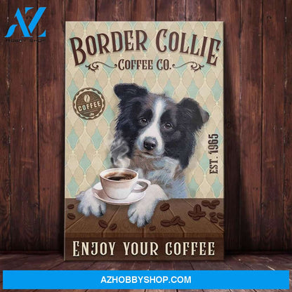 Border Collie Dog Coffee Company Canvas Wall Art, Wall Decor Visual Art
