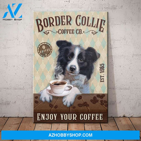 Border Collie Dog Coffee Company Canvas Wall Art, Wall Decor Visual Art