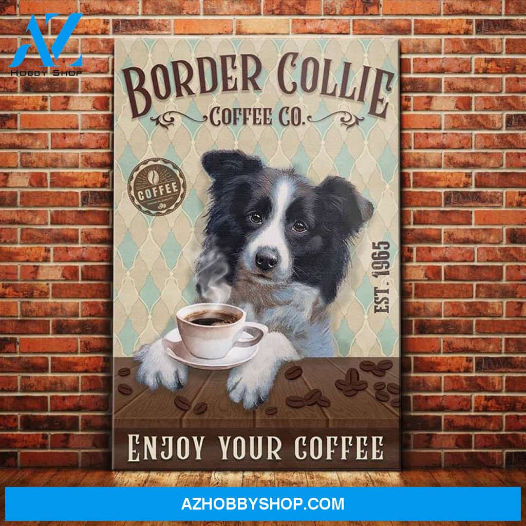 Border Collie Dog Coffee Company Canvas Wall Art, Wall Decor Visual Art