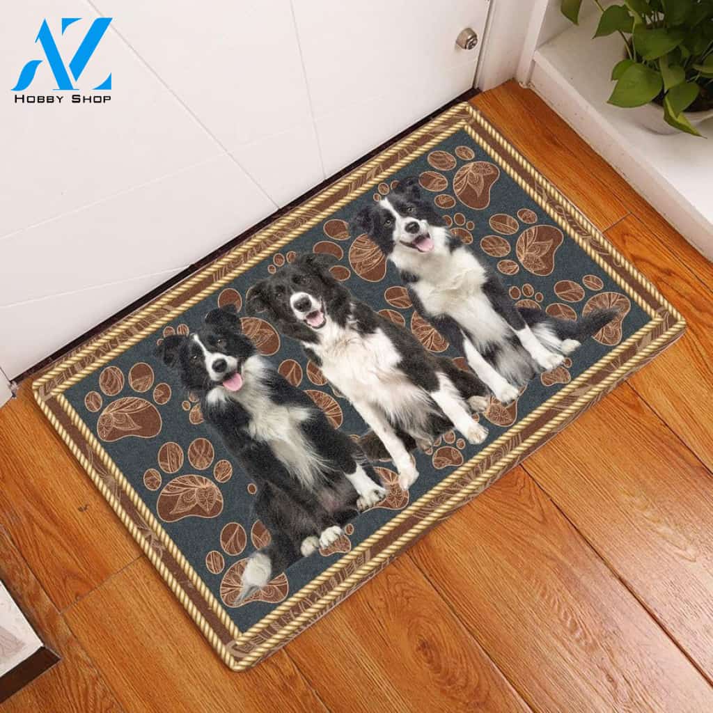 Border Collie Flower Paw Dog Doormat