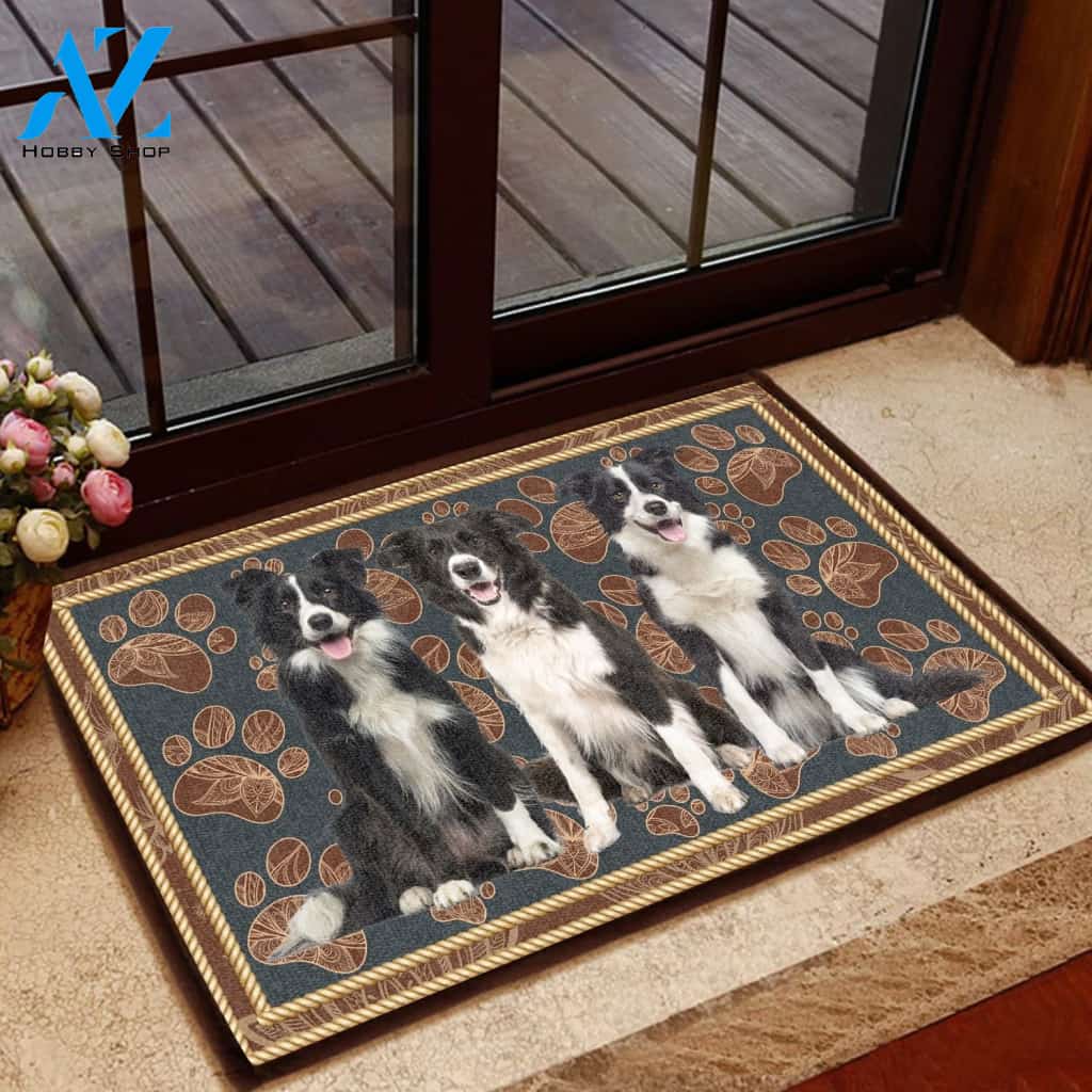 Border Collie Flower Paw - Dog Doormat Welcome Mat House Warming Gift Home Decor Gift for Dog Lovers Funny Doormat Gift Idea