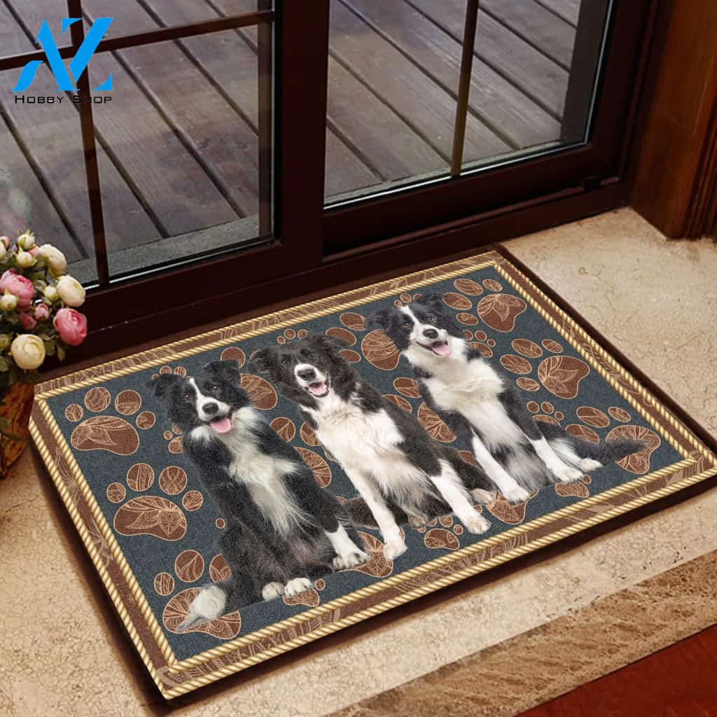 Border Collie Flower Paw - Dog Doormat Welcome Mat House Warming Gift Home Decor Gift for Dog Lovers Funny Doormat Gift Idea
