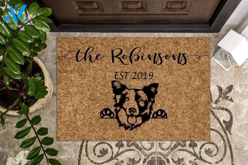 Border Collie Funny Dog Custom Name & Year Doormat