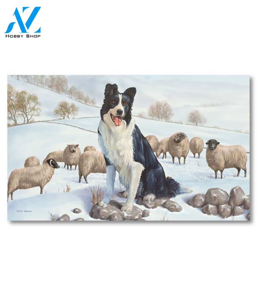 Border Collie in the Snow Doormat - 18" x 30"